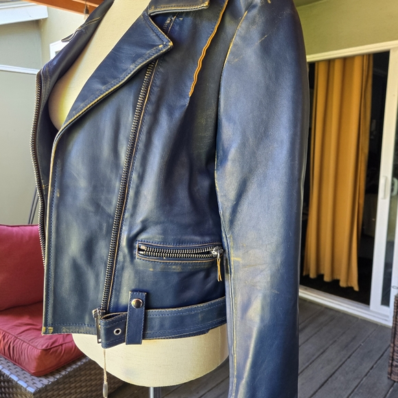 Golden Goose Blue Leather Jacket - Picture 2 of 8